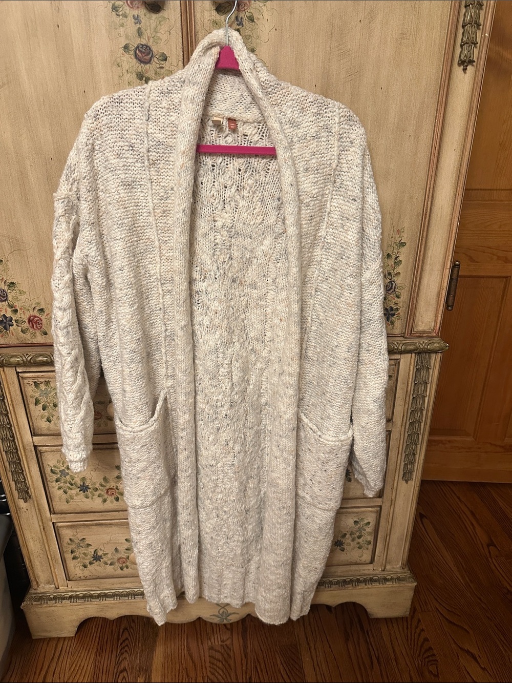 Pilcro Cream Open-Front Cable Knit Cardigan